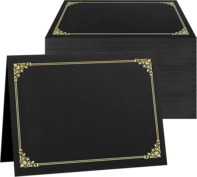SUNEE Certificate Holders, 100 Packs Black Diploma Holders, Certificate Covers with Gold Foil Border for Letter Size 8.5 x 11 Certificate Paper, Cardstock, Award, Graduation, Documents