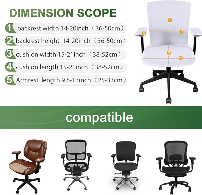 Tallew 4 Pcs Office Chair Covers Set Computer Universal Protective Stretchable Chair Seat Covers Desk Armrest Cover Pads Office Cushion Backrest for Rotating(Regular,White)