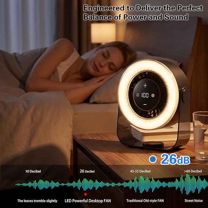 Desk Fans for Bedroom,Portable Colored LED Light 100 Speed Digital Display USB Rechargeable Table Fan,Quiet Wall-Mounted Desk Fan for Home Office Bedroom Camping Traveling(Black)