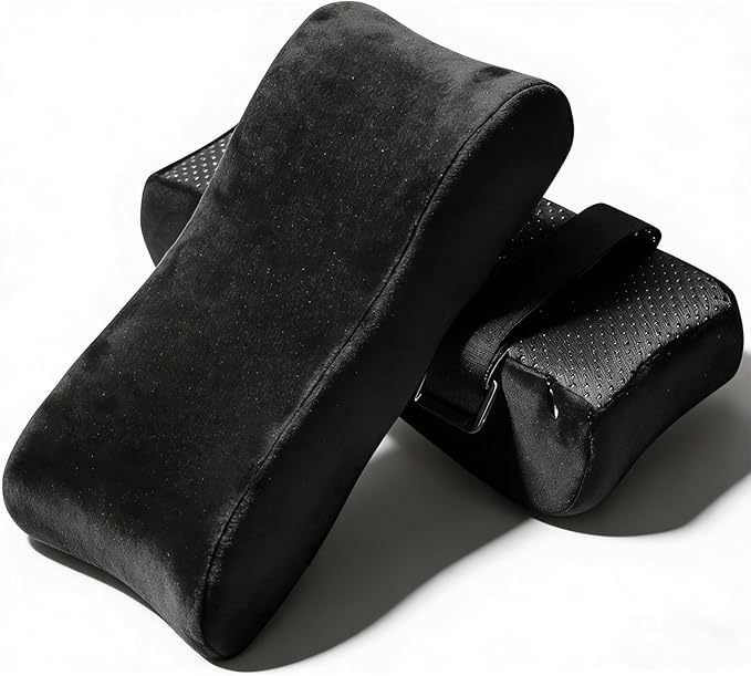 Ergonomic Memory Foam Chair Armrest Pads with Cooling Gel - Non-Slip Elbow Support Cushion for Office/Gaming/Desk Chairs, Washable Cover, Set of 2