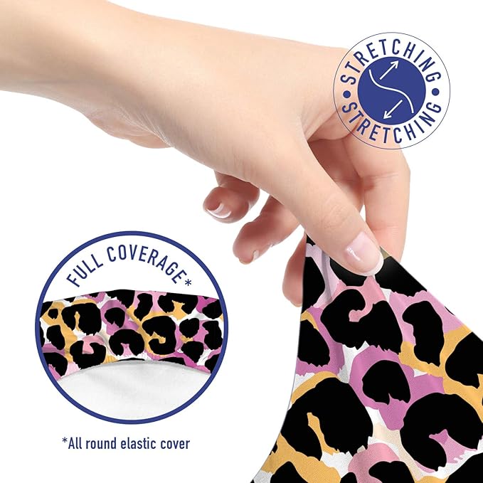Ambesonne Leopard Print Office Chair Slipcover, Abstract Wild Exotic Animal Skin Pattern in Style with Vibrant Color, Protective Stretch Decorative Fabric Cover, Standard Size, Pink Black