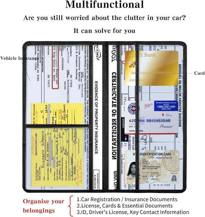 TILDOSAC 2Pack Leather Car Registration and Insurance Card Holder, Car Document Holder for Cards License with Magnetic Shut (Black)