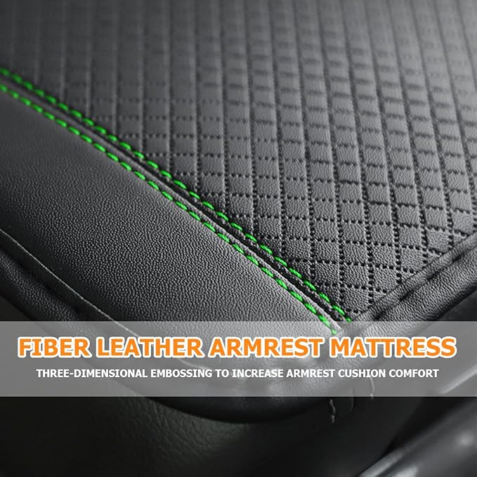 8sanlione Car Armrest Storage Box Mat, Fiber Leather Car Center Console Cover, Car Armrest Seat Box Cover Accessories Interior Protection for Most Vehicle, SUV, Truck, Car (Black/Green)