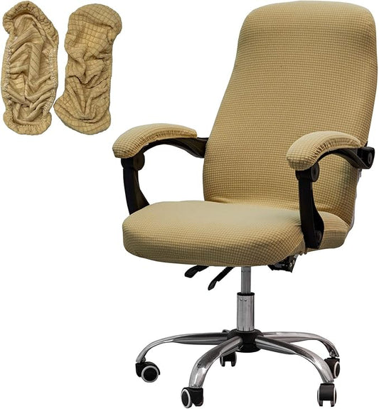 Melaluxe Office Chair Cover with Armrest Covers， Universal Stretch Desk Chair Cover, Computer Chair Slipcovers (Size: L) - Beige