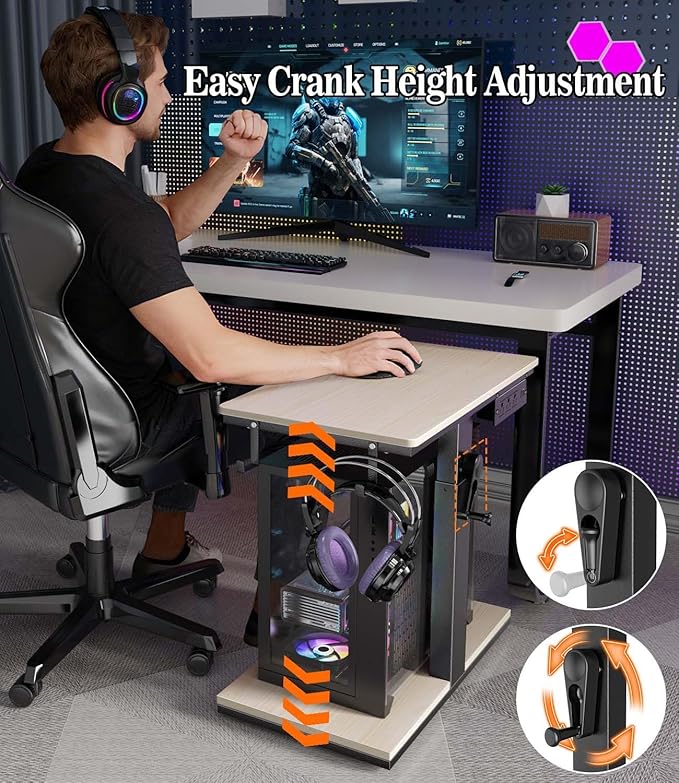 Computer Tower Stand with Charging Station & USB Ports - Adjustable Height PC Stand 2-Tier, Under Desk for ATX-Case with Wheels, CPU Holder for Office, Home, Gaming Room