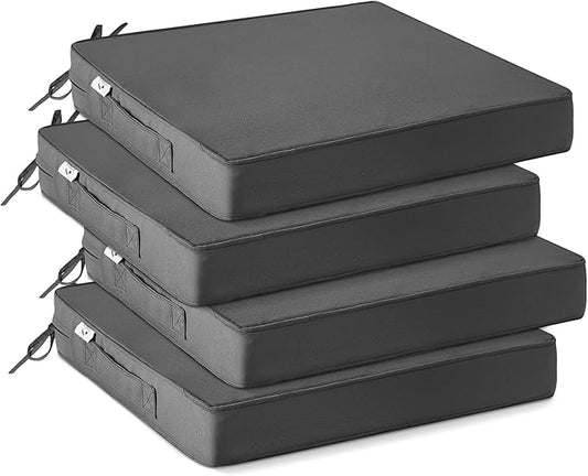 IPYNBAP Outdoor Chair Cushions Set of 4 -Waterproof Outdoor Seat Cushions for Patio Furniture, Patio Chair Cushion with Handle and Ties, Out Door Chair Pads,17x16x2-Square, Dark Grey