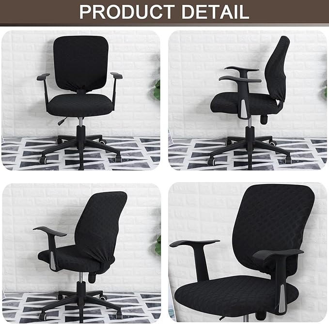 Office Chair Cover Universal Rotating Chair Slipcovers Stretch Removable Protector Computer Chair Seat Cover (Black, Chair Seat Cover + Backrest Cover)
