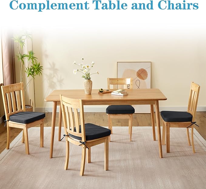 IASEAHK Chair Cushions for Dining Chairs Set of 4, Non Slip Kitchen Chair Pads, 17" x 16" x 2", Indoor Dining Chair Cushions with Ties, D-Shaped Seat Cushions for Kitchen Chairs, Black
