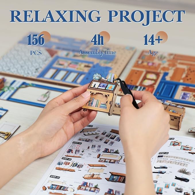 Fsolis Book Nook Kit - DIY Miniature Dollhouse Kit 3D Puzzles for Adult Tiny House Mini Booknook Bookshelf Diorama Kit Gifts for Women Teenagers Book Lovers (Literature Bookstore)
