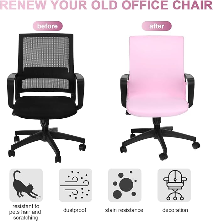 Tallew Office Chair Cover Stretchable Computer Universal Chair Seat Covers Removable Desk Chairs Slipcovers Washable Office Cushion Backrest for Rotating(Pink)