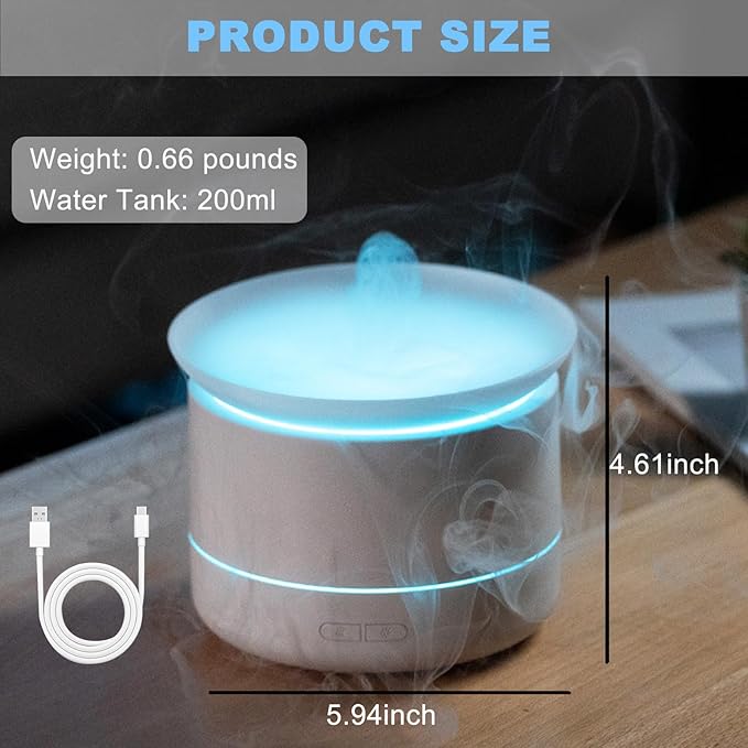 Bedroom Household Humidifier, USB Personal Desktop Humidifier Filled on The Top, Essential Oil Diffuser with 7 Color Ambient Lights, 2 Spray Modes, Suitable for Home, Office & Plants (White)