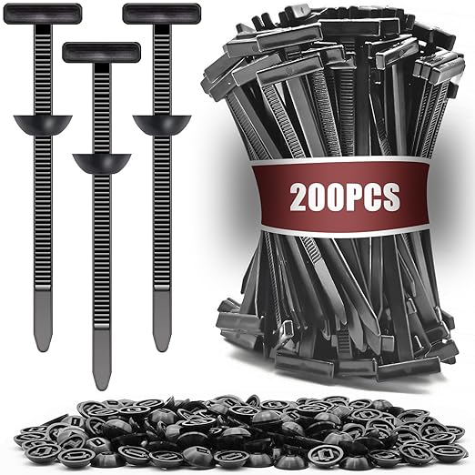 200 Pack Nylon Universal Cable Tie Buckle Zip Tie, Heavy Duty Self-Locking Push Pin with Button Fixion Tools, UV Resistant Plastic Rivet Fasteners for Car Auto Repair (Fender, Bumper, Trunk Liner)