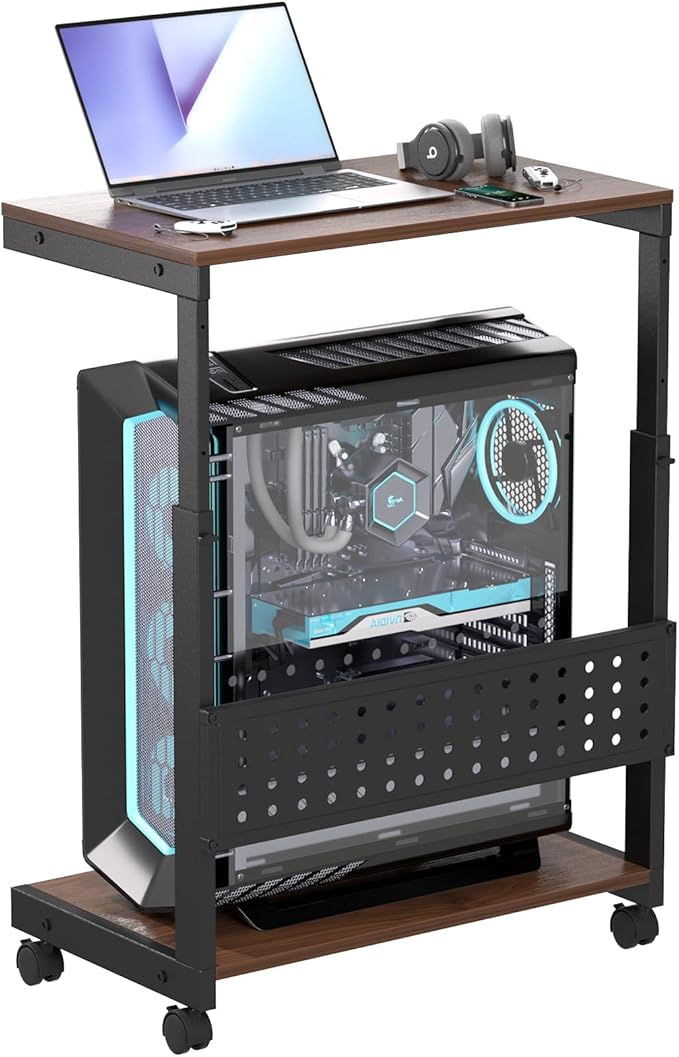 Computer Tower Stand / PC Tower Stand with Wheels, Dual Tier & 5-Level Adjustable CPU Holder Cart (23.2-33.5") — Under Desk Floor PC Stand for Gaming & Home Office