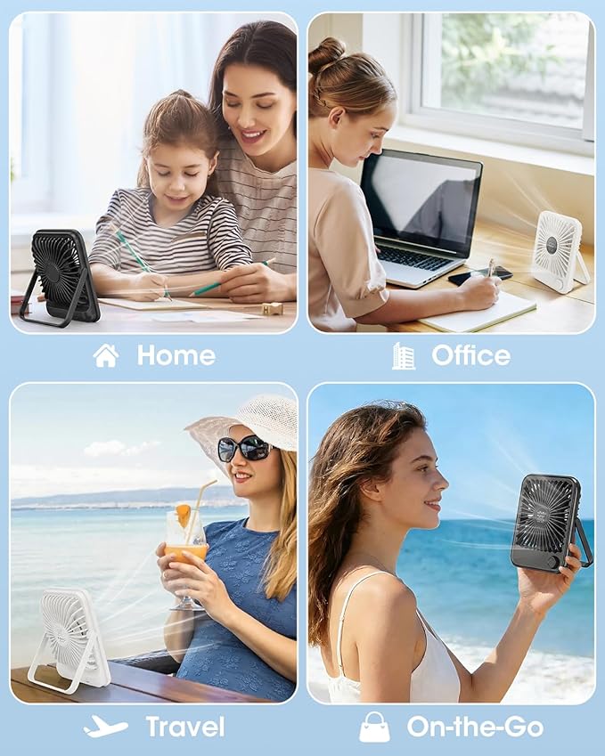 Ouddy Mode 2 Pack Small Desk Fan, Rechargeable Quiet Portable Travel Fan with 100 Wind Speeds Digital Display White and Black Personal Fans for Office Bedroom Home Outdoor
