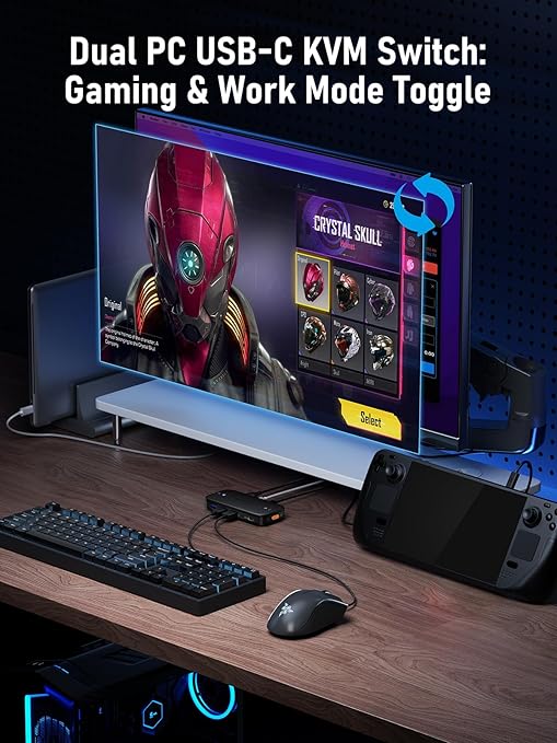 Lemorele USB C KVM Switch, 2 Computer Sharing 4K@60Hz HDMI Monitor, 100W PD Fast Charging, 3×USB-A 2.0 + 1×USB-C 2.0 Data Ports, 3.5mm Audio for Windows/Mac/Linux