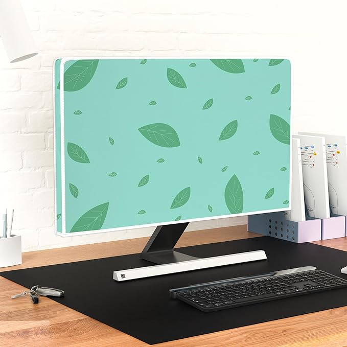 Green Leaves Waterproof Television Covers 32 Inch Decorative Botanical TV Dust Covers Anti-Scratch Anti-Static Protective for LCD LED PC Desktop and Home Hanging TV，Funky Plants