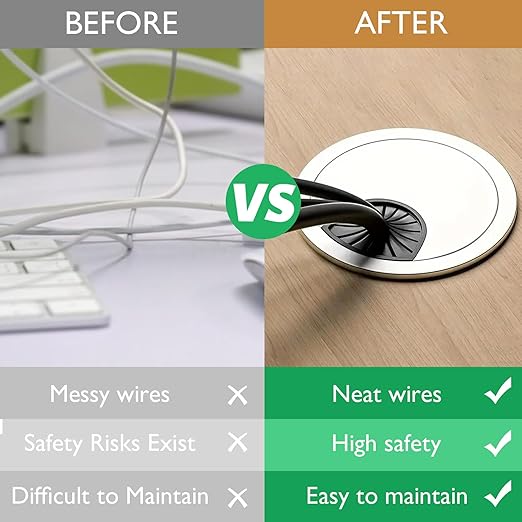 EASYEAH 5 Pcs Desk Grommet 3-1/8" / 80 mm, Desk Cord Hole Cover, Cable Grommet ABS Plastic, Desk Hole Grommet for Home & Office Pc, Detachable Cable Cord Organizer-Silver Sand