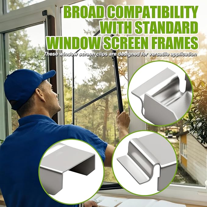 50 Pack Window Screen Spreader Bar Clips, 5/16" x 9/16" Retainer Clips for 5/16" Screen Frame Bar, Fit for Patio, Garage, Residential Windows, Sunroom, Shed & Workshop Screens