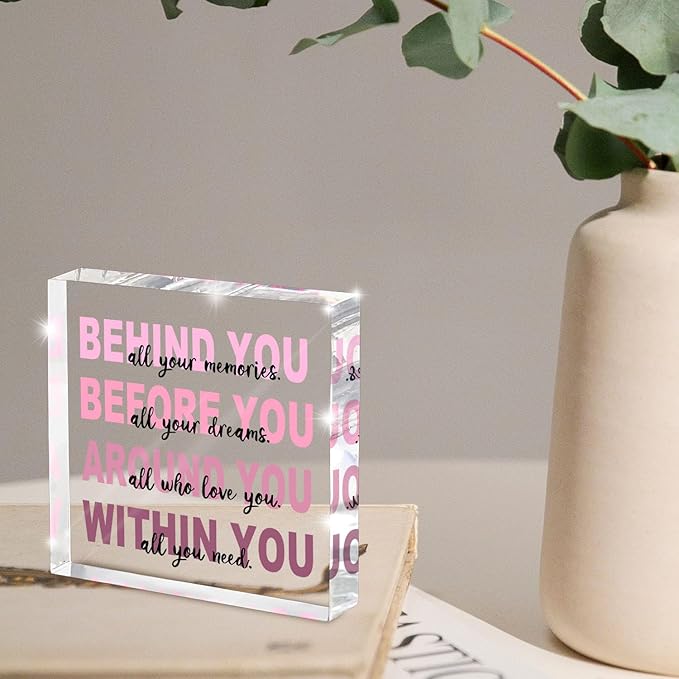 Graduation Gifts for Her - Pink Graduation Quote Decoration - All the Memories Behind You Acrylic Square Sign - Inspirational Gift for Women 4x4 Inch