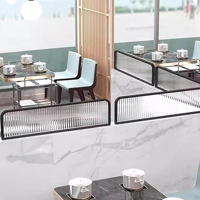 Striped Tempered Glass Dividers for Dining Areas, Metal Hotel Bar Countertop Low Fence Divider, Restaurant Booth Office Privacy Screen Panel Partition