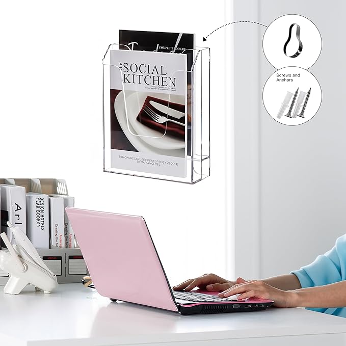 YUXUN Acrylic File Folder Holder, Vertical File Storage, Clear Desktop Organizer, 2 Pockets