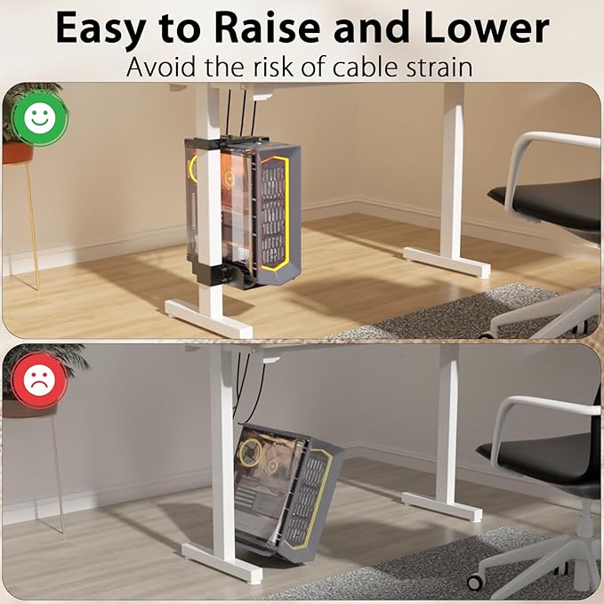Liitrton Under Desk PC Mount - No Drill PC Holder- Heavy Duty Clamp-On PC Mount for Standing Desk Legs 3.15"(80mm)×1.97"(50mm), Adjustable Height & Width PC Stand Under Desk Computer Mount CPU Holder