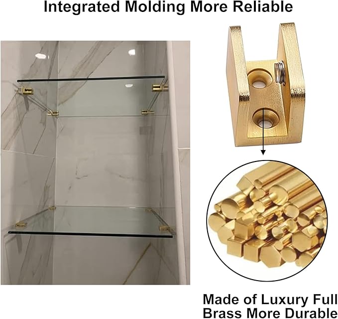 AWEN 4 Pcs Shower Clamp, No Drill Fixed Panel Shower Door Clip Holder Bracket Support U-Clamp (Gold for 1012mm Glass)