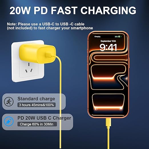 Phone 17 16 15 Charger Fast Charging Type C Chargers USB C Fast Charger Block & Phones 17 Charger Cord 10FT Long USB C Charging Cable for i.Phone 17/17 Pro/17 Pro Max/Air/Phone 16 15 Pro Max,Yellow
