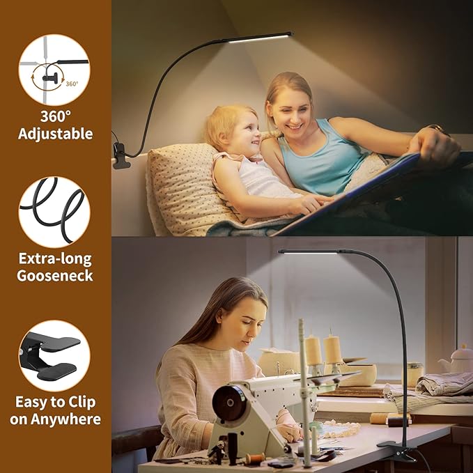 iZELL Desk Light [2-Pack] LED Desk Lamp with Clamp [77 LEDs with 3 Color Modes & 10 Brightness Levels] Flexible Gooseneck Book Light, Easy Clip-on Reading Light