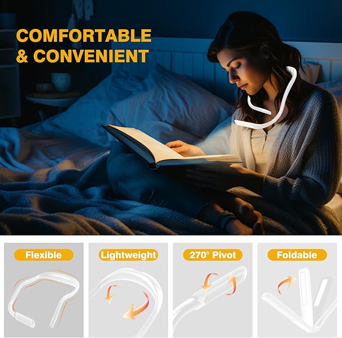 Reading Light, Rechargeable Book Light for Reading in Bed with Memory Function-Mini Portable, Ultralight Clip-on LED Bookmark Lamp for Night Reading for Book Lovers, Kids