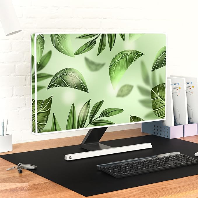 Spring Leaves Waterproof Television Cover 65 Inch Aesthetic Trendy Green Botanical Weatherproof Screen TV Covers Anti-Static Dustproof Protective Cover forLED LCD OLED TVs
