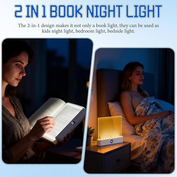 LED Reading Light, Rechargeable Clear Flat Book Light with 3 Colors & Timer, Dimmable Book Lights for Reading at Night, Doodleable Panel Plate Lamp Full Page Lights, for Book Lovers (White)