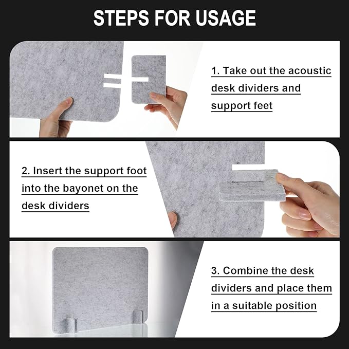 Fabbay 4 Pcs Acoustic Freestanding Desk Divider Desk Partition 16 x 24 Inch Table Freestanding Privacy Panel Visual Distraction and Noise Reducing for Office Classroom (Silver Gray)