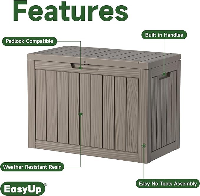 EasyUp Outdoor Storage Box, Waterproof Resin Deck Box, Reinforced Stability UV-Resistant for Patio, Garden and Poolside (Striped Beige, 45 Gallons)