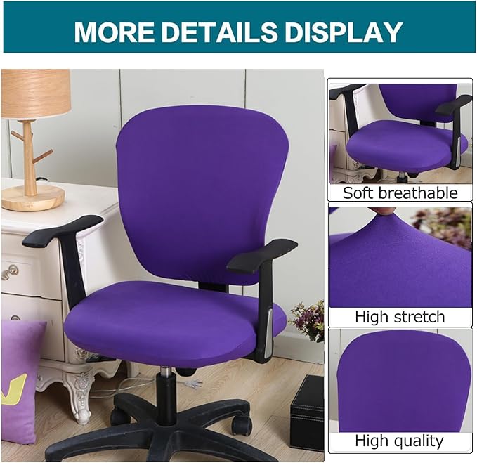 Office Computer Chair Cover Stretch Universal Jacquard Seat Slipcover 2 Piece for Desk Rotating Armless Chair, Removable Washable Anti-dust Chair