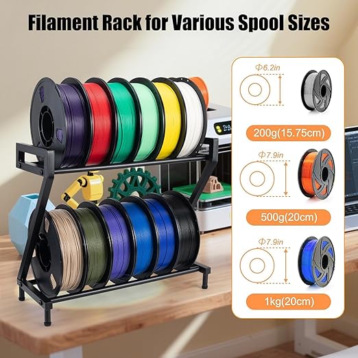 Z-shaped 2 Tiers 3D Printer Filament Storage Rack Desktop,3D Printer Filament Holder,Metal Filament Rack Suitable for PLA/ABS/TPU Filaments,Holds to 10-12 Spools,Ideal for Home,Office,Studio