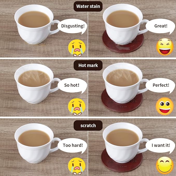 Funny Coasters, Thipoten 6 Pcs Leather Coasters with Holder, Perfect Housewarming Hostess Gifts, Protect Furniture from Water Marks Scratch and Damage(6Pcs, Coffee)