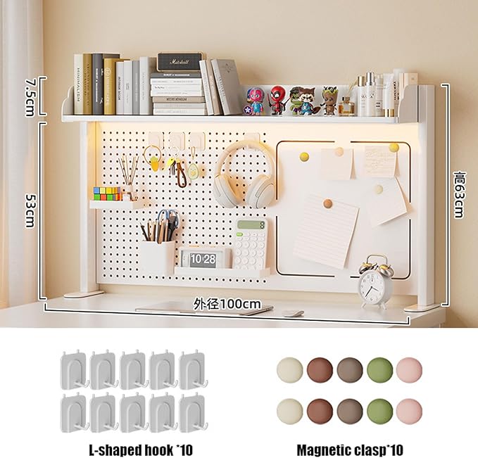 Clamp On Desk Organizer Shelf with Perforated Panels and Shelving Unit, Clamp-on Above or Under Desktop Storage Shelf for Office Home Dorm Desk