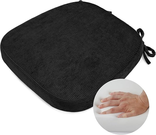 2.5" Thick Chair Cushions for Dining Chair, Corduroy High Density Foam Kitchen Chair Pads, U Shaped Indoor Seat Cushions with Ties & Non-Slip Backing, Washable Cover, 17''x16.5'', Black