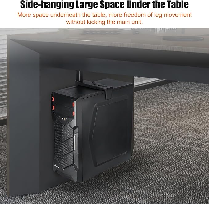Heavy Duty Under Desk PC Mount, 66 lbs Load Capacity, Adjustable CPU Holder 100-480mm Height, Full Steel Construction, Fits Most Computer Towers, Space Saving Black Under Desk Computer Mount