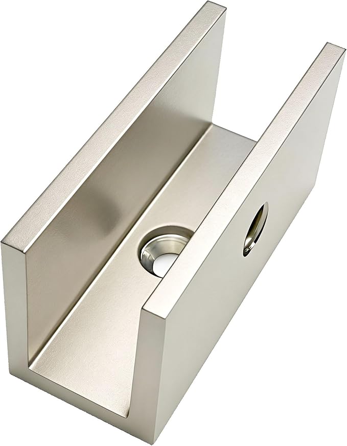 Solid Brass Glass Clamp – Fixed Mount Bracket Hardware Kit for 3/8" to 1/2" (10-12mm) Glass, Brushed Nickel
