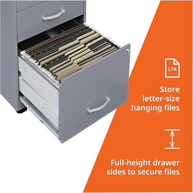 NuSparc Mobile 3 Drawer Locking Pedestal File Cabinet | Pre-Assembled Steel Construction | Perfect for Small and Home Office | Letter-Size | Assembled in USA