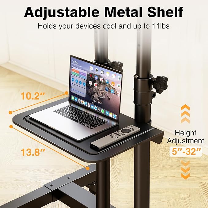 TAVR Furniture Mobile TV Stand Rolling TV Cart Floor Stand with Mount on Lockable Wheels Height Adjustable for 32-83 Inch TV Stand Flat Screen or Curved TVs Monitors Display Trolley Loading 110 lbs