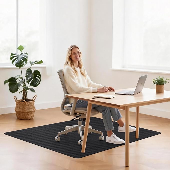 Sycoodeal Chair Mat, 48" x 55" Office Chair Mat for Hardwood and Tile Floor, Heavy Duty Floor Protector for Rolling Chairs, Non-Slip,Computer Mat for Home Office(Black)