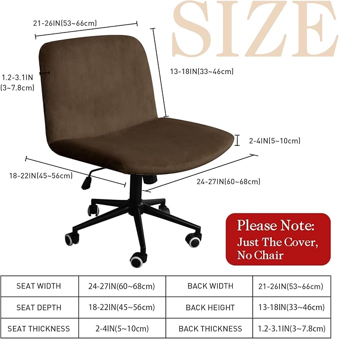 NICEEC Criss Cross Chair Cover Armless Office Dorm Desk Chair Covers Vanity Chair Covers Computer Mid Back Wide Seat Chair Without Arms Protector Spandex Stretch Slipcover Brown(No Chair Only Cover)