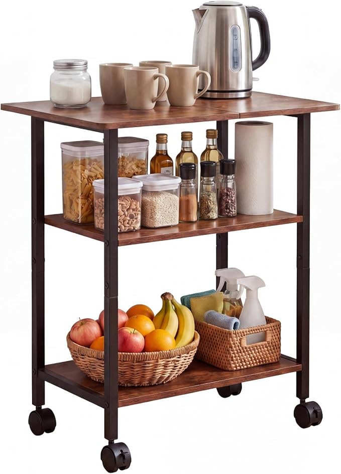 King Oasis 3-Tier Printer Stand with Wheels, Industrial Mobile Printer Cart with Storage Shelf for Home Office Organization, 3D Printer, Side Table for Living Room, Bedroom, Rustic Brown