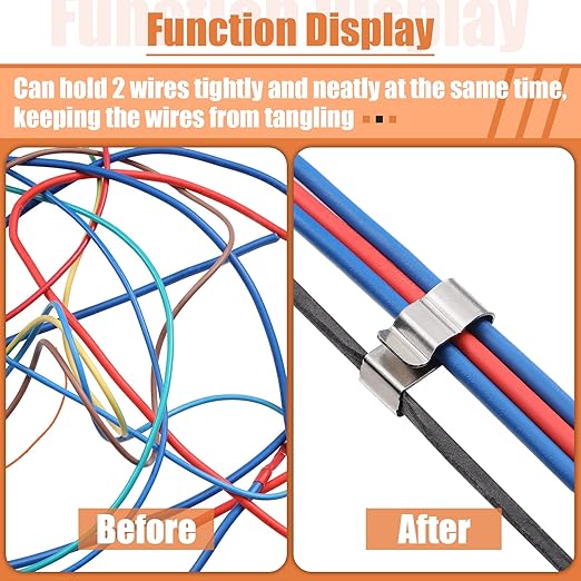 Zhengmy 50 Pcs Trailer Frame Wire Clips Stainless Steel Metal Cable Clips 22.5 mm/ 0.89 Inch Solar Panel Double Wire Clamps Trailer Clamps for PV Wiring Boat Cable