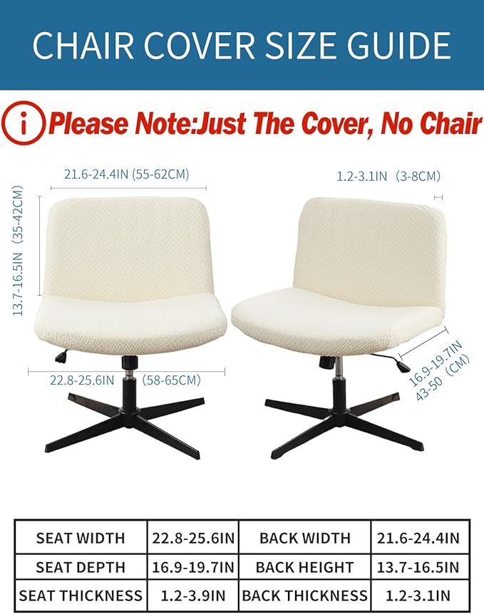 LavishCover Armless Chair Cover Office Desk Chair Cover, Waterproof and Elastic Criss Cross Chair Cover, Exquisite Vanity Chair Covers, Mid Back Wide Seat Accent Chair Covers(Cream,T-Type)