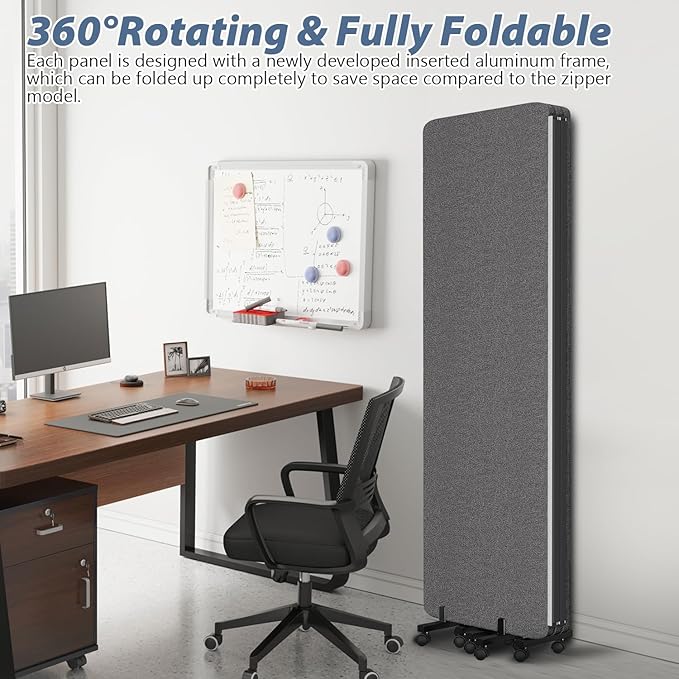 Room Divider Soundproof Privacy Panel with Wheels, 3 Panel Wall Divider (Aluminum Frame) for Room Partition, Folding Room Dividers Space Separation Office Cubicle Wall Divider Sound Proof Separator