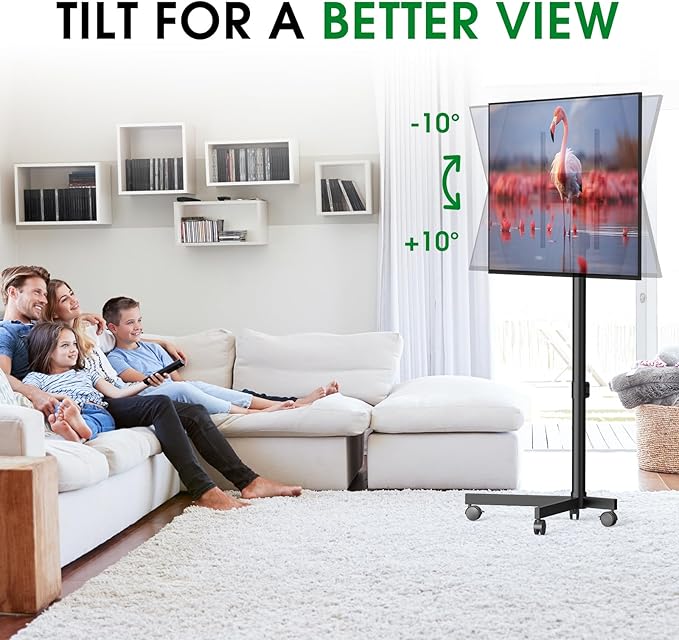 Mobile TV Cart Rolling TV Stand for 23-60 Inch LCD LED OLED Flat Curved Screens up to 88 lbs, Height Adjustable Portable TV Stand on Wheels, Outdoor TV Stand Mount, Max VESA 400x400mm, Black